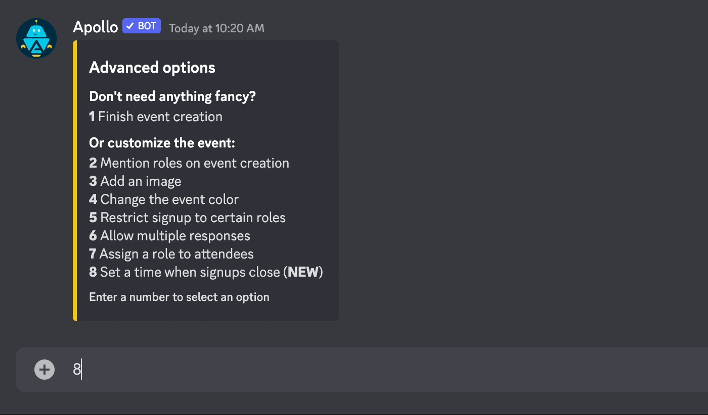 Set signups to close 2 hours before the event starts