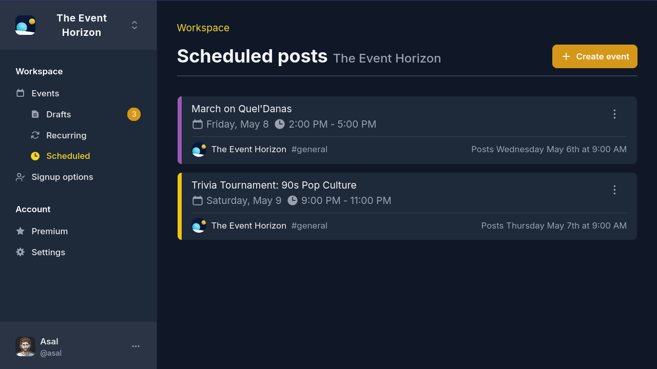 The scheduled posts page on the dashboard