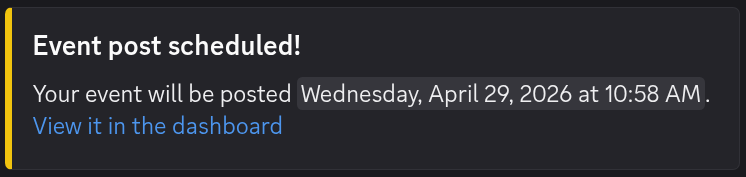 Confirmation with a link to the dashboard